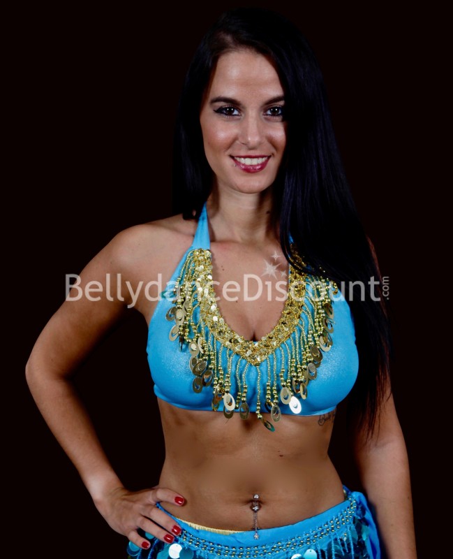 Top de danse orientale brillant bleu ciel