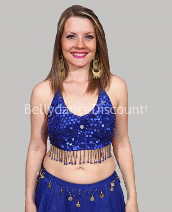 Top de danse orientale perlé bleu foncé