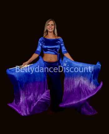 Abanicos en degradado azul oscuro-violeta para danza oriental