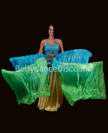 Blue green belly dance fans