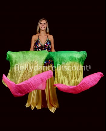 Green yellow pink belly dance fans