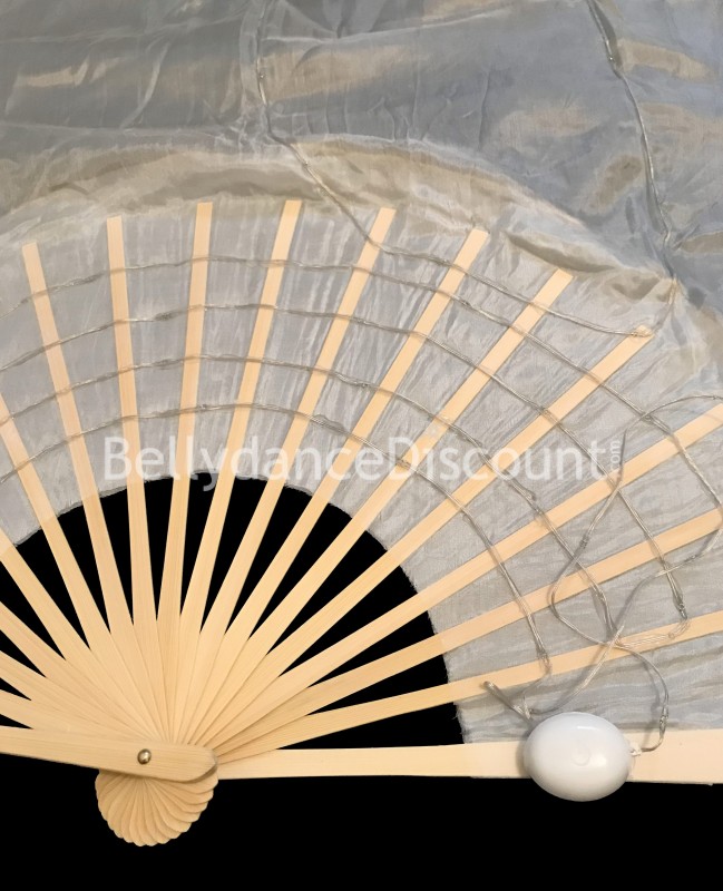 Abanicos azules oscuros luminosos en seda pura y LEDs para danza oriental