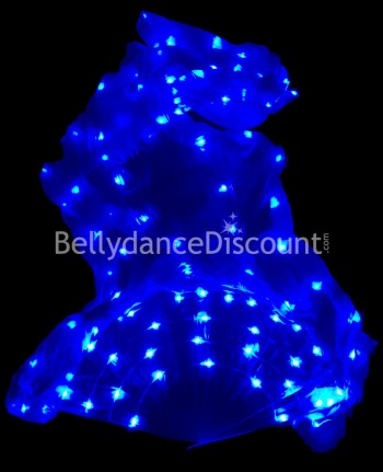 Abanicos azules oscuros luminosos en seda pura y LEDs para danza oriental