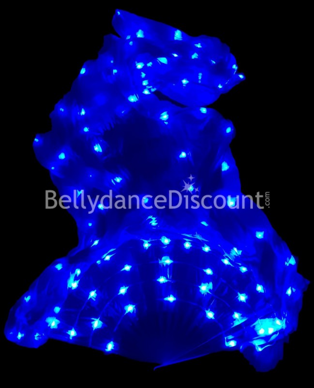 Leuchtende dunkelblaue Fächer für orientalischen Tanz aus purer Seide und mit LED