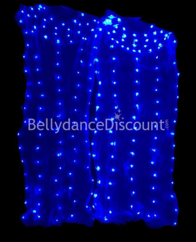 Abanicos azules oscuros luminosos en seda pura y LEDs para danza oriental