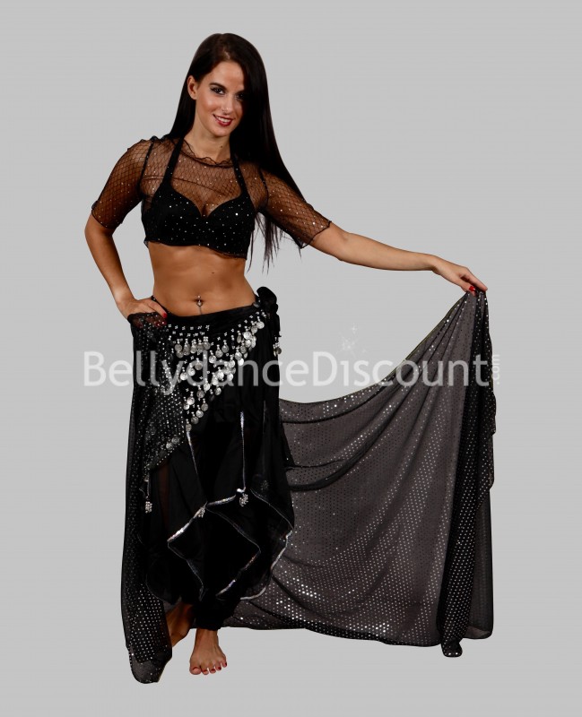 Pantalón Sarouel negro plateado para danza oriental y Bollywood